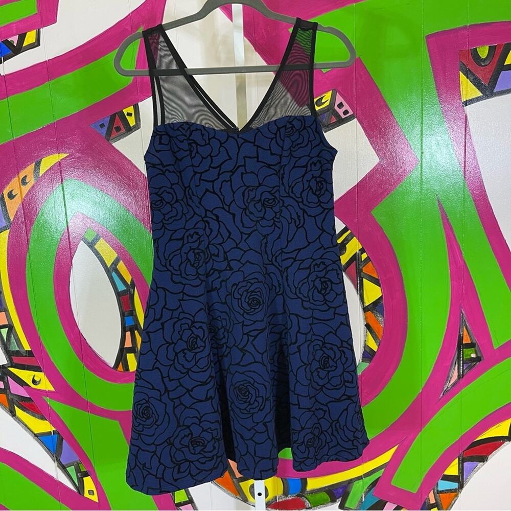 Trixxi Clothing Company, Blue Floral Printed Skater Dress, Size Medium